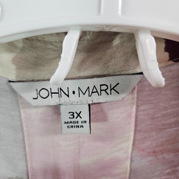 NEW John Mark Shirt Top Women 3X Button Up Large Floral Print Pink Red - Picture 5 of 12